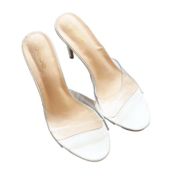 Bebe Sandra Stiletto Heels Sandals Open Toe Clear White Size 11 NWOT - Picture 6 of 11
